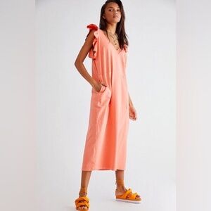 Free People Beach Once Upon A Sea Midi Dress in Coral  Size XS
